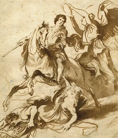 Portrait Study of a Commander on Horseback Triumphing over Evil, Crowned by Victory Anthony van Dyck